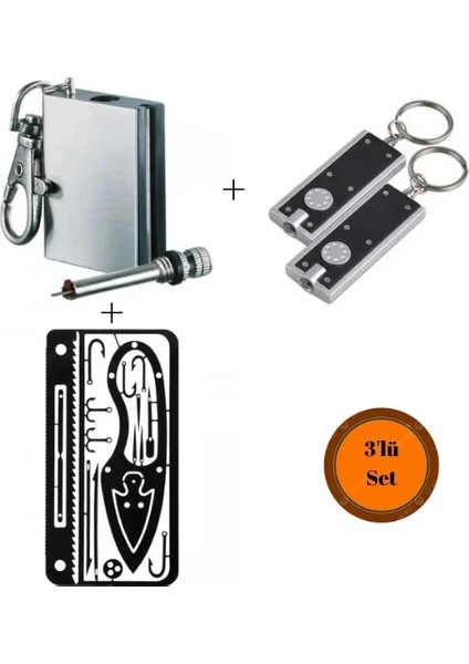 Hayatta Kalma Balıkçı Kiti + BM-031 Anahtarlık Fener + Metal Kibrit Anahtarlık