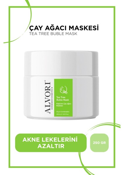Alvori Çay Ağacı Maskesi, Tea Tree Bubble Mask, Akne ve Leke Görünümünü , Yeni Akne Oluşumunu Engeller, Cildi Fazla Yağdan Arındırır. (250 Ml)