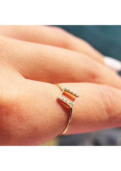 Gümüş Yüzük - Dörtgen Taşlı Minimal Tasarım Gümüş-Hediyelik Minimal Estetik 925 Ayar Gümüş Yüzük modelleri