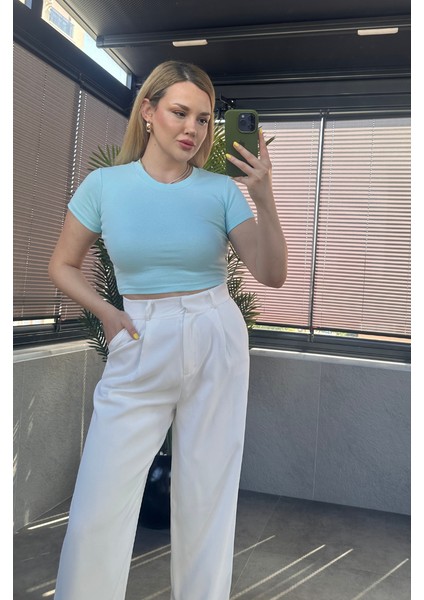 Bebe Mavisi Yarım Kollu Slim Basic Crop fiyatları