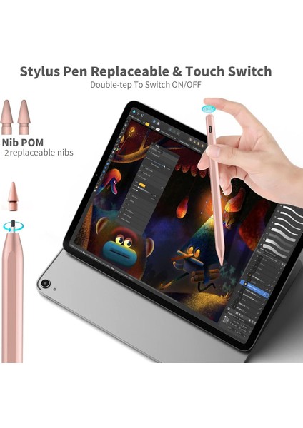 Apple iPad A16 Air 6/7/8/9/10/11/12. Nesil Avuç Içi Red Palm Rejection Tablet Kalemi Stylus Yazı Çizim 2 Uç modelleri