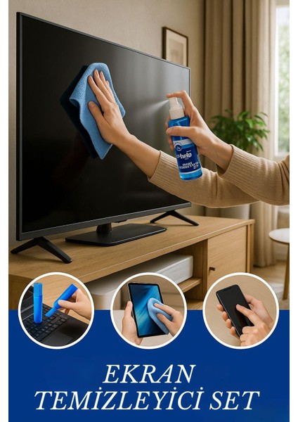 3 Parça Ekran Temizleme Sprey Seti – Mikrofiber Bezli Ve Fırçalı 3’Lü Temizlik Kiti
