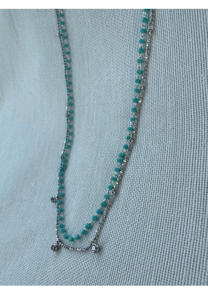 Çift Zincirli Turkuaz Boncuklu Kolye