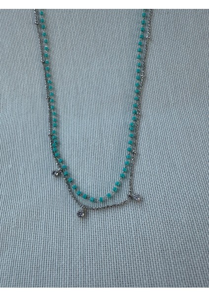 Çift Zincirli Turkuaz Boncuklu Kolye modelleri