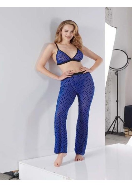 Mavi Transparan Sütyen Pijama Takımı