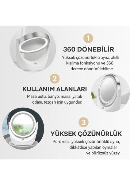 Işıklı Çift Taraflı 16 LED 5x Büyüteçli Dokunmatik Makyaj Aynası