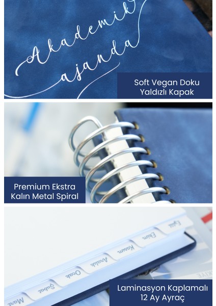 Vegan Deri Spiralli Akademik AJANDA-2025–2026 | 17X23 Cm. | Ayraçlı | Premium Sert Kapak| Blue Mind indirimleri