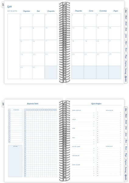 Vegan Deri Spiralli Akademik AJANDA-2025–2026 | 17X23 Cm. | Ayraçlı | Premium Sert Kapak| Blue Mind