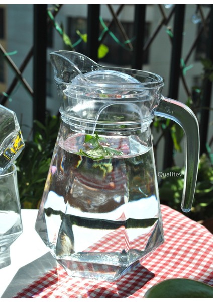 7 Parça Cam Bardak ve Kapaklı Sürahi Seti 1,2 Lt Su Şişe ( 6'lı Su Bardağı )