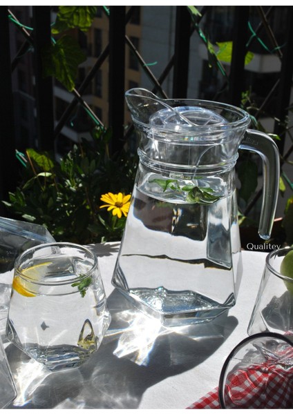 7 Parça Cam Bardak ve Kapaklı Sürahi Seti 1,2 Lt Su Şişe ( 6'lı Su Bardağı ) fiyatları