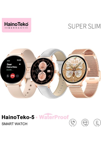 Haino Teko 5 Akıllı Saat | Bluetooth Arama | IP67 Su Geçirmez | Kalp Ritmi & Spo2 | Uyku Takibi | 3 Kordon (Metal, Silikon, Deri)