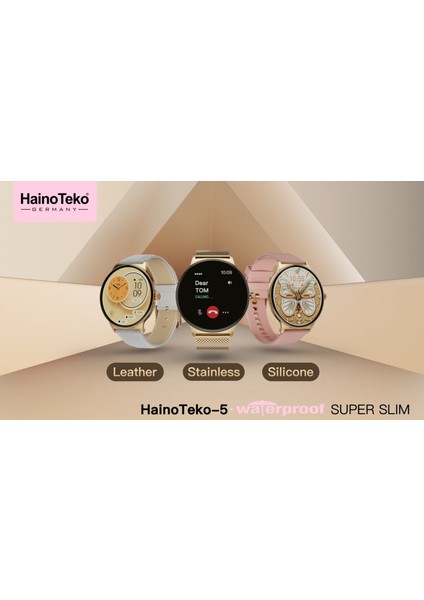 Haino Teko 5 Akıllı Saat | Bluetooth Arama | IP67 Su Geçirmez | Kalp Ritmi & Spo2 | Uyku Takibi | 3 Kordon (Metal, Silikon, Deri)