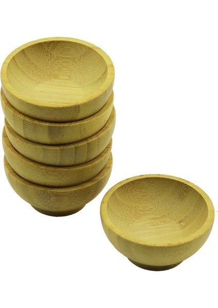 6 Adet Mini Ahşap Bambu Lokumluk - Çerezlik Kase Derinlik: 1.5cm - Çap: 6.2cm (4887)