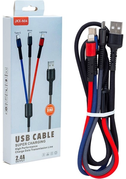 Jkx-44 USB To Mıcro USB Type-C Lıghtnıng 3lü 2.4 Amper Sarj Kablosu (4887) fiyatları