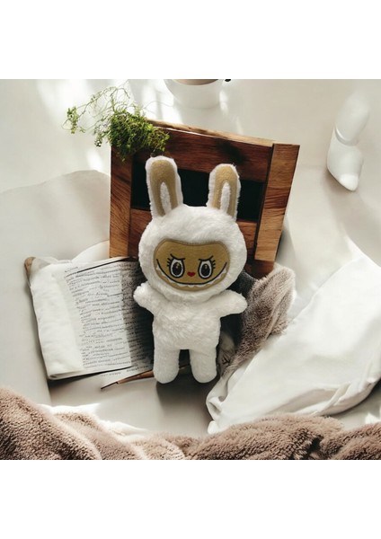 Mini Beyaz Tavşan Kostümlü Labubu Peluş Oyuncak