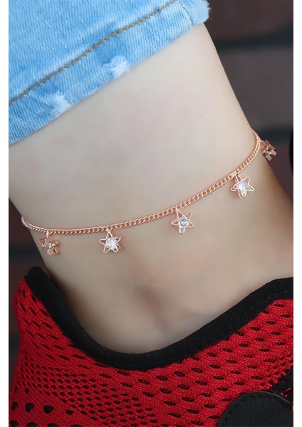 Zirkon Taşlı Rose Renk Yıldızlı Hal Hal