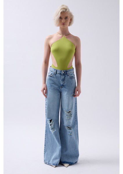 Lazer Kesim Geniş Paça Yüksek Bel Mavi Jean fiyatları