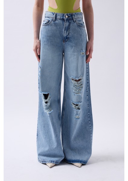 Lazer Kesim Geniş Paça Yüksek Bel Mavi Jean modelleri