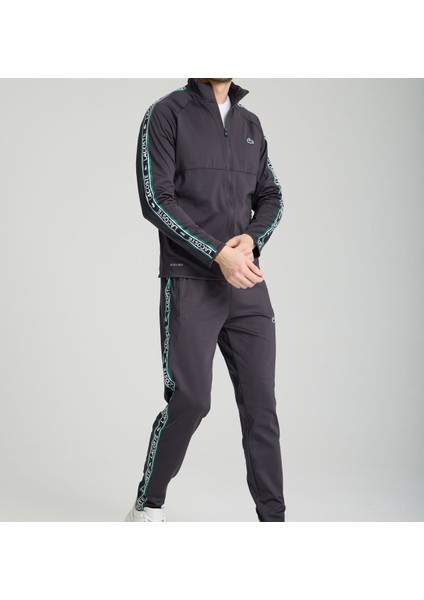 Antrasit Slim Fit Şeritli Eşofman Takımı
