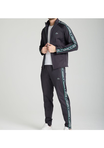 Antrasit Slim Fit Şeritli Eşofman Takımı