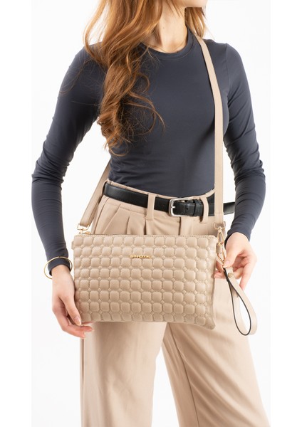 Kadın Suni Deri Kum Renkli Ayarlanabilir Çapraz ve El Askılı Portföy, Clutch Çanta fiyatları