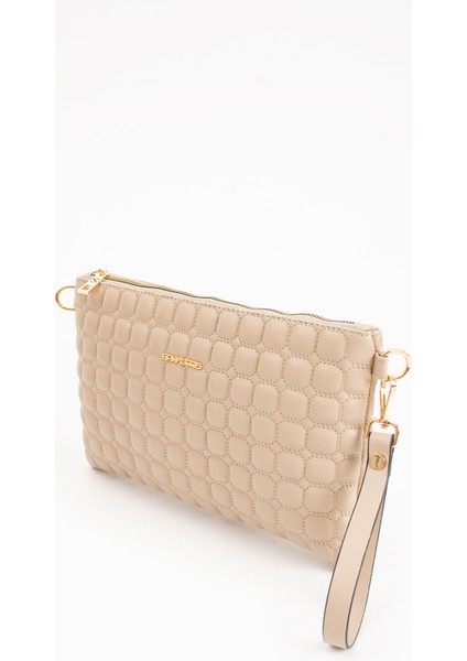 Kadın Suni Deri Kum Renkli Ayarlanabilir Çapraz ve El Askılı Portföy, Clutch Çanta modelleri