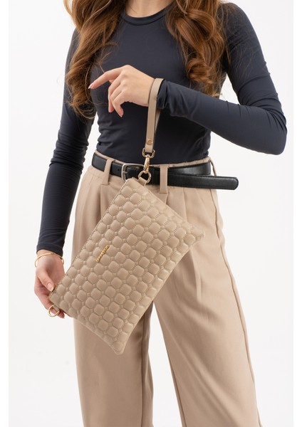 Kadın Suni Deri Kum Renkli Ayarlanabilir Çapraz ve El Askılı Portföy, Clutch Çanta fırsatları