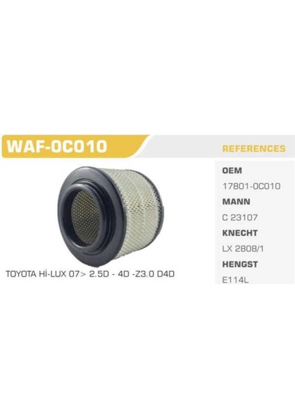 Waf WAF-0C010 Hava Filtresi Ranger 06- / Hilux Vigo 06- / Mazda Bt-50 06- 3.0 D4D