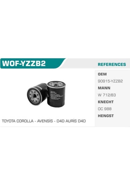 Wof Wof-Yzzb2 Yağ Filtresi Favorıt Felıcıa / Corolla 04-10 Auris 07-10 1.4 D4D