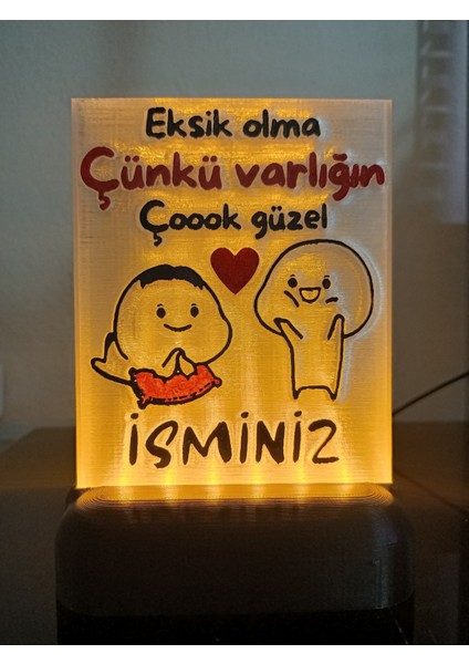 Kişiye Özel Isimli Hediyelik Kablolu LED Lamba - M7 - Varlığın Çoook Güzel - Amber Işıklı
