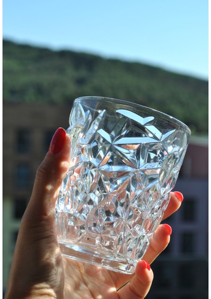 6'lı Kristal Desenli Cam Meşrubat Bardağı Su Kahve Bardak 240 Ml-Lavender