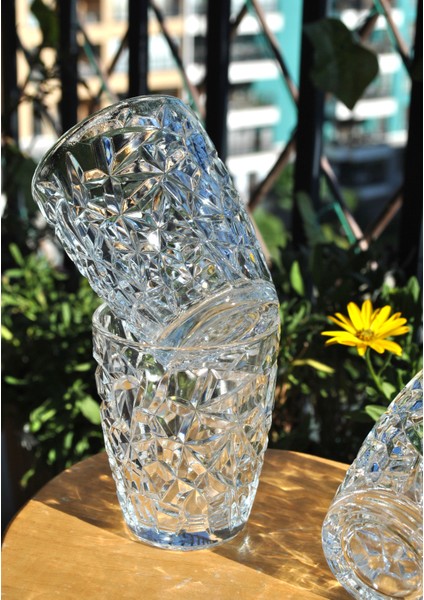 6'lı Kristal Desenli Cam Meşrubat Bardağı Su Kahve Bardak 240 Ml-Lavender
