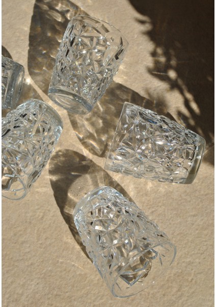 6'lı Kristal Desenli Cam Meşrubat Bardağı Su Kahve Bardak 240 Ml-Lavender