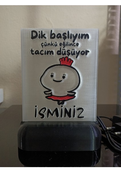 Kişiye Özel Isimli Hediyelik Kablolu LED Lamba - M6 - Eğilince Tacım Düşüyor - Amber Işıklı