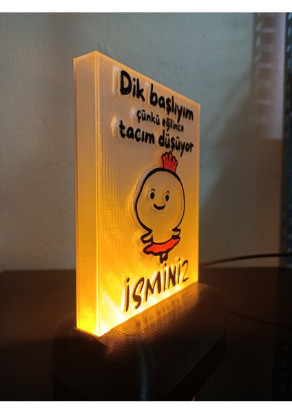 Kişiye Özel Isimli Hediyelik Kablolu LED Lamba - M6 - Eğilince Tacım Düşüyor - Amber Işıklı