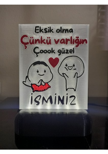 Kişiye Özel Isimli Hediyelik Kablolu LED Lamba - M7 - Varlığın Çoook Güzel - Beyaz Işıklı