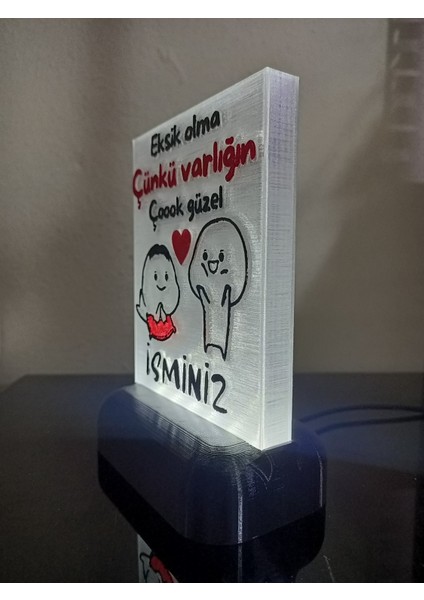 Kişiye Özel Isimli Hediyelik Kablolu LED Lamba - M7 - Varlığın Çoook Güzel - Beyaz Işıklı