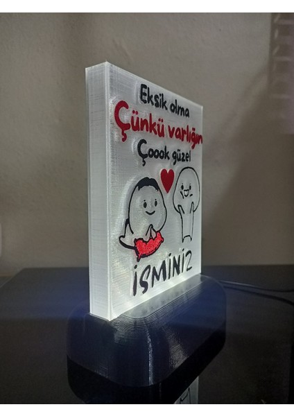 Kişiye Özel Isimli Hediyelik Kablolu LED Lamba - M7 - Varlığın Çoook Güzel - Beyaz Işıklı