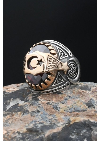 Doğal Akik Taşlı Tesbih ve 925 Ayar Gümüş Yüzük Ay Yıldızlı (Ayyıldızlı) Kırmızı Zirkon Taşlı 901986 indirimleri