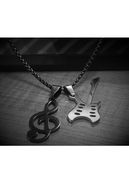 Paslanmaz Çelik Ikili Ürün Sol Anahtar ve Gitar Kolye