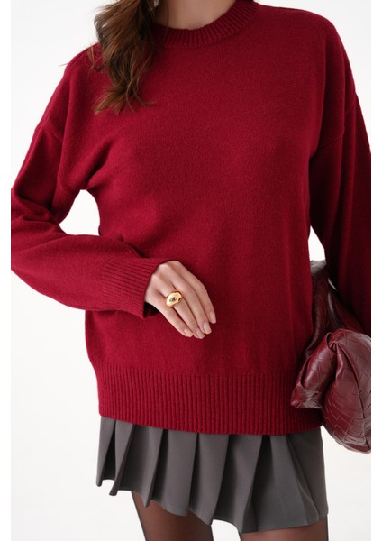 Yumuşak Dokulu Bordo Triko Kazak modelleri