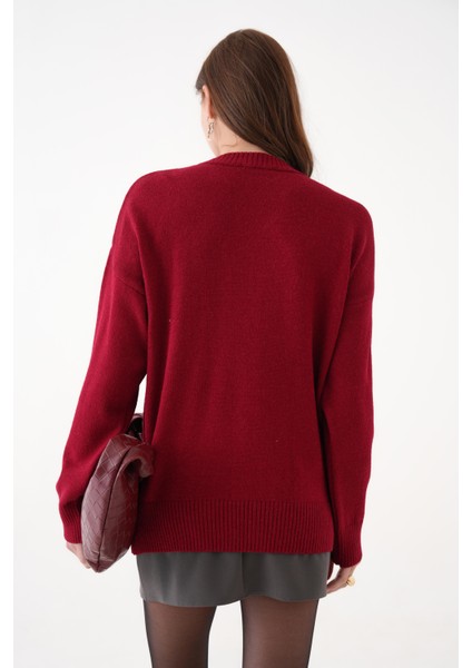 Yumuşak Dokulu Bordo Triko Kazak fırsatları