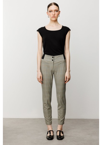 Ekoseli Dar Paça Pantolon