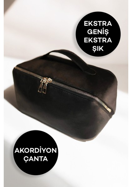 Siyah Makyaj Çantası – Iç Bölmeli Kozmetik Organizer, Valiz Düzenleyici