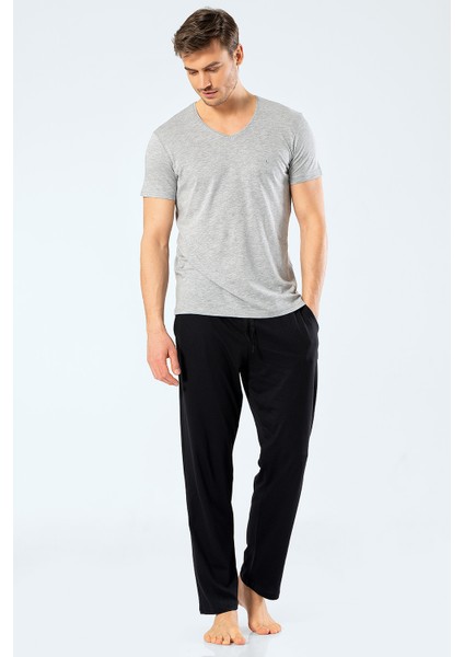 2192 Erkek Kısa Kollu V Yaka Pijama Takımı-Siyah fırsatları