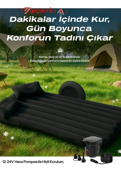 Şişme Yatak Seti Araç Içi - Kamp - Ev Kullanımı Için 12/24V Hava Pompa Hediyeli