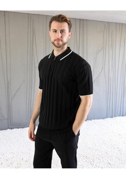 Erkek Polo Yaka Fermuarlı Örgü Tişört | Hava Alan Desenli Yazlık Model modelleri