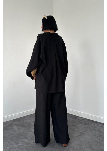 Siyah Alice Gömlek ve Bol Kesim Pantolon Takım modelleri