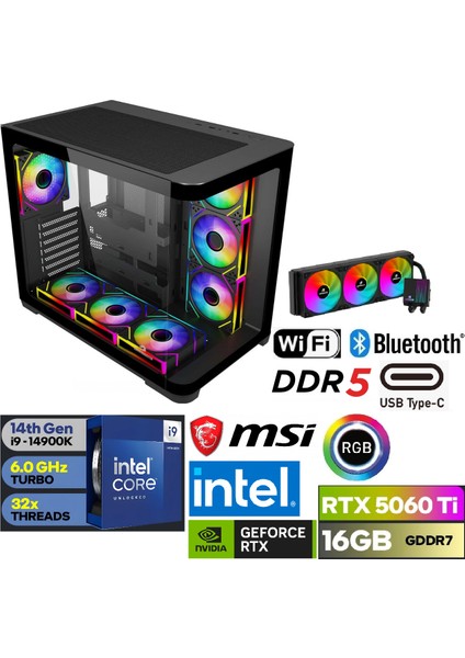 16 GB RTX 5060 TI ULTRA GAMİNG PC i9-14900K 32GB RAM 1TB SSD Masaüstü Bilgisayar