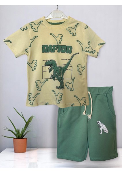 Erkek Çocuk Dinazor Baskılı Şort T-Shırt Alt Üst Takım